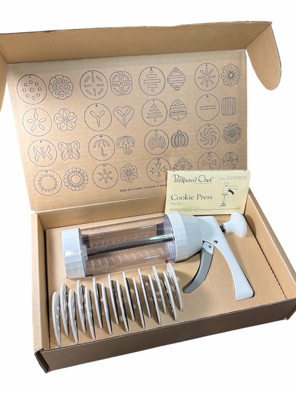 The Pampered Chef White Cookie Press with Multiple Discs #1525